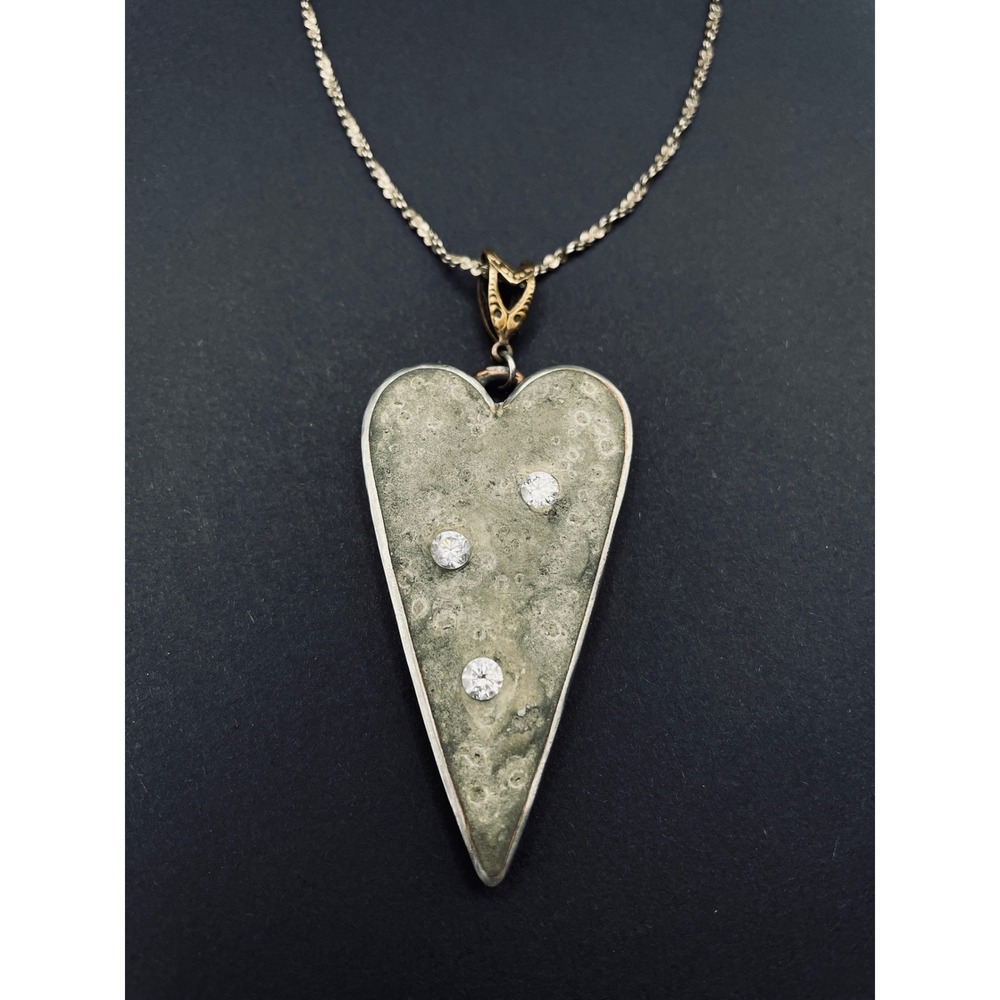 Artisan Concrete CZ Mixed Media Heart Pendant Necklace Industrial Glam